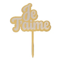 Topper per torta Je T'aime dorato 11,5 x 15,5 cm