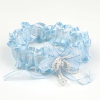 Giarrettiera in organza blu con perle