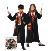 Costume Harry Potter con sciarpa, cravatta e bacchetta in scatola