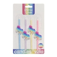 Candele unicorno multicolore 13 cm - 4 unità