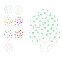 Palloncini in lattice trasparente con cuori 30 cm - PartyDeco - 50 unità