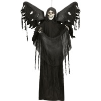 Ciondolo scheletro di 1,60 m con veste nera e ali con luce, suono e movimento