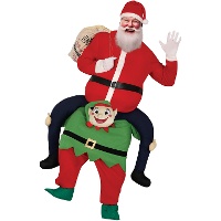 Costume di Babbo Natale in spalla a un elfo per adulti
