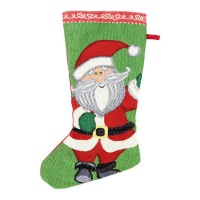 Calza natalizia verde Babbo Natale da 43 cm