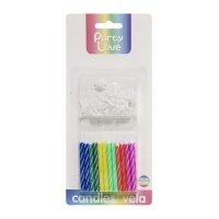 Candele a strisce di diversi colori da 6 cm - 24 pezzi.