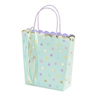 Borsa regalo azzurra con stelline da 17,5 x 8 x 23 cm - 1 unità