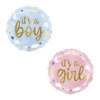 Palloncino rotondo It's a boy - It's a girl 19 x 19 cm - Grabo