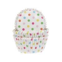 Pirottini cupcake bianchi con pois colorati - House of Marie - 50 unità