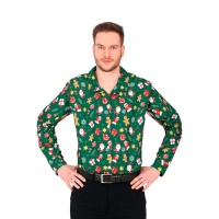 Camicia natalizia verde con Babbo Natale