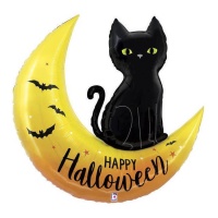 Palloncino Happy Halloween Gatto e Luna da 77 x 77 cm - Grabo