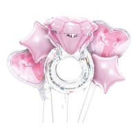 Bouquet di anelli in argento e diamanti rosa - 5 pezzi