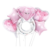 Bouquet di anelli in argento e diamanti rosa - 5 unità