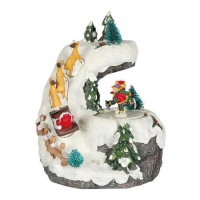 Decorazione natalizia di Babbo Natale e pattinatori con musica e luci 19 x 16,5 cm