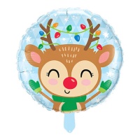 Palloncino rotondo a forma di renna con guanti natalizi 45 cm - Party love
