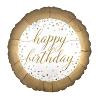 Palloncino rotondo 45 cm con bordo dorato Happy Birthday - Anagramma