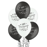 Palloncini in lattice nero e bianco pastello con scritta 