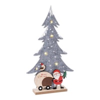 Figura di albero di Natale grigio con Babbo Natale e luce