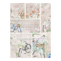 Carta di riso vintage con rose e biciclette da 29,7 x 42,5 cm - Artis decor - 1 unità