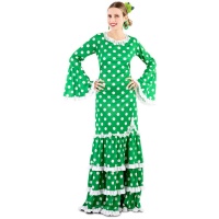 Costume da sevillana verde a pois bianchi per donna