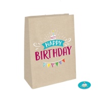 Sacchetto regalo in carta kraft Happy Birthday 23,5 x 15,8 x 6 cm - 4 pz.