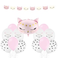 Confezione di decorazioni per feste con gatti rosa - 14 pezzi