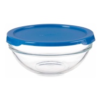 Tupper rotondo in vetro da 595 ml con coperchio blu