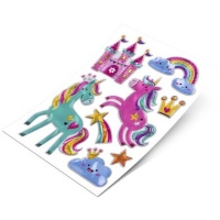 Adesivi 3D Unicorni e Castello - 1 foglio