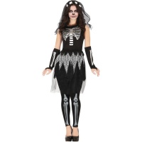 Costume da scheletro con velo grigio per donna