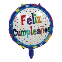 Palloncino Happy Birthday con stelle e coriandoli colorati 45cm
