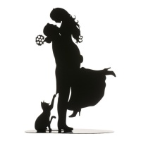 Figura per torta nuziale silhouette sposa e sposo con gatto di 18 cm