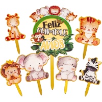 Topper per torta di compleanno felice con animali - 7 pezzi