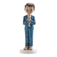 Figura per torta di Prima Comunione bambino con rosario di 16 cm