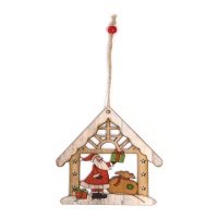 Casetta di Natale in legno da 12 cm con ciondolo di Babbo Natale