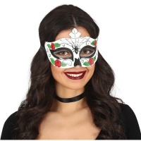 Maschera Catrina con ragno e fiori