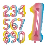 1 m palloncino arcobaleno pastello con numero