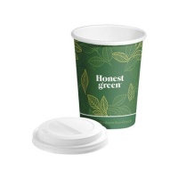 Bicchiere in cartone (PE) verde da 250 ml con coperchio - Honest Green - 25 pz.
