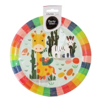 Piatti colorati con animali della giungla 23 cm - 8 pezzi