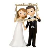 Figura per torta nuziale di sposi con photocall 21,5 cm