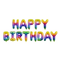 Palloncino scritta Happy Birthday arcobaleno da 35 cm - PartyDeco