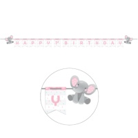 Festone Happy Birthday Elephant Baby Girl 2,49 m