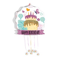 Pignatta di buon compleanno con torta e brillantini 35 x 36 cm