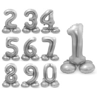 Palloncino numero argentato con base di 72 cm - Folat - 1 unità