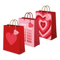 Sacchetto regalo Love you 18 x 10 x 24 cm rosso e rosa - 1 pz.