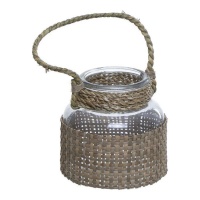 Portacandele in vetro con decorazione in rattan 12 x 12 cm - Dcasa