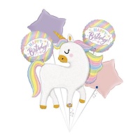 Set di palloncini Unicorno Buon Compleanno 84 cm - Grabo - 5 pezzi