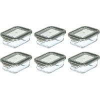 Set da 6 contenitori in vetro 370 ml con coperchio grigio
