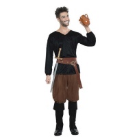 Costume da guardiano di taverna medievale per uomo nero e marrone