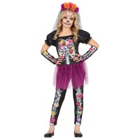 Costume da scheletro Catrina con fiori per ragazza