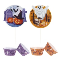 Capsule per cupcake con stuzzicadenti di Halloween - 24 pezzi.