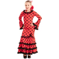 Costume da Sevillana rosso a pois neri per bambina